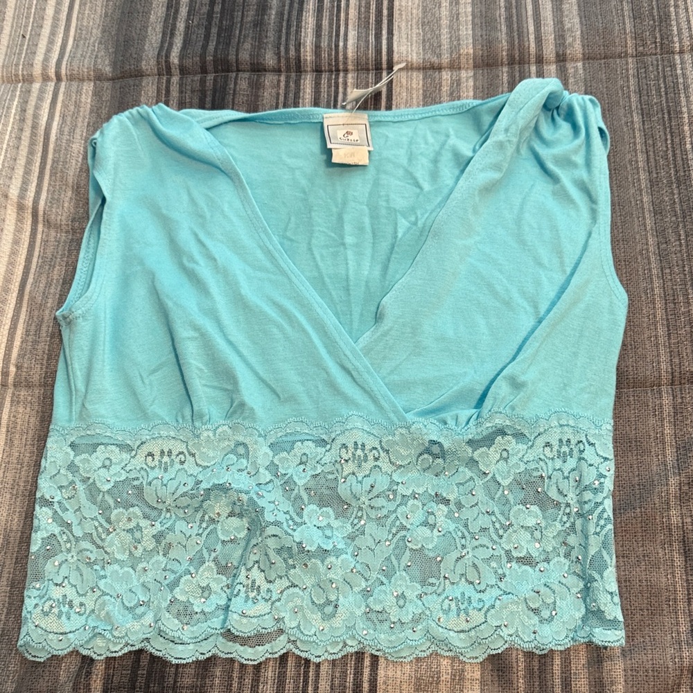 Women's Blue Lace Trim Top